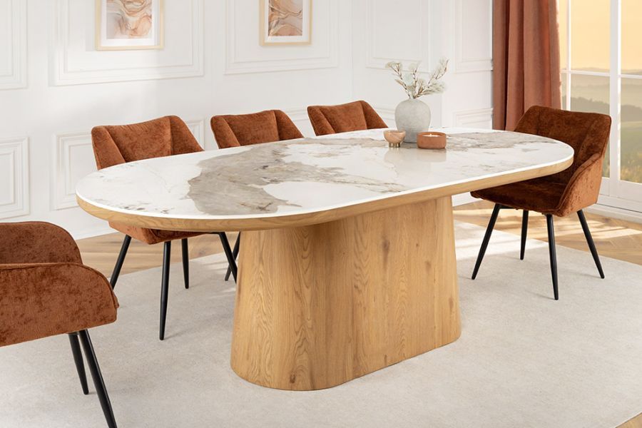 Stół owalny drewniany Marmur Unique 200 cm natur  - Invicta Interior