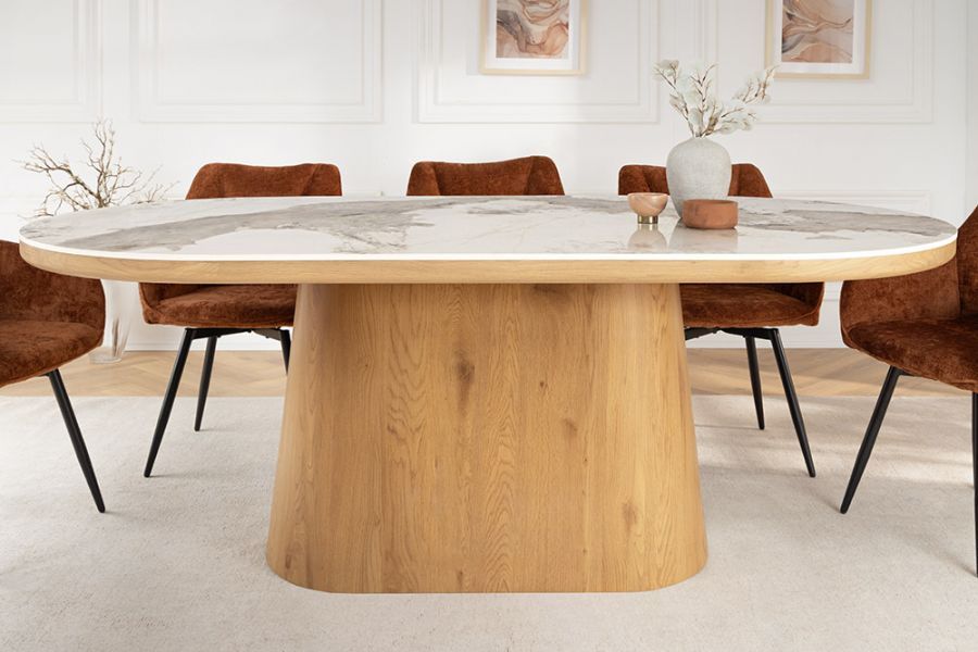 Stół owalny drewniany Marmur Unique 200 cm natur  - Invicta Interior