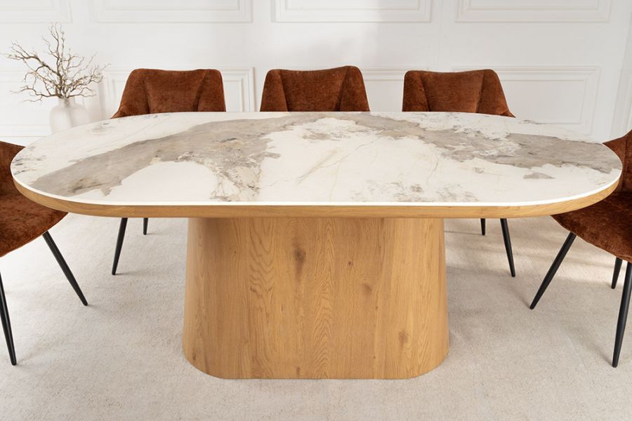 Stół owalny drewniany Marmur Unique 200 cm natur  - Invicta Interior