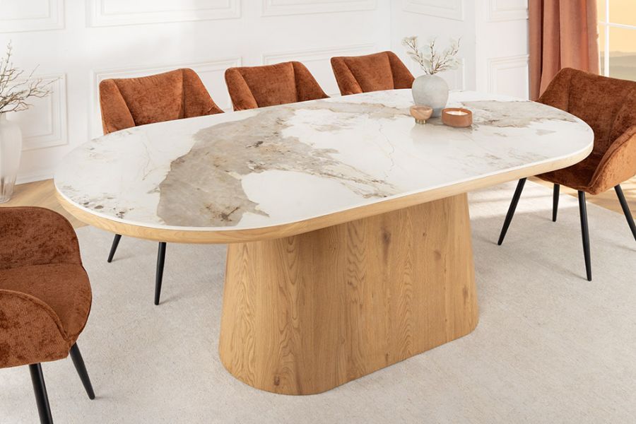 Stół owalny drewniany Marmur Unique 200 cm natur  - Invicta Interior