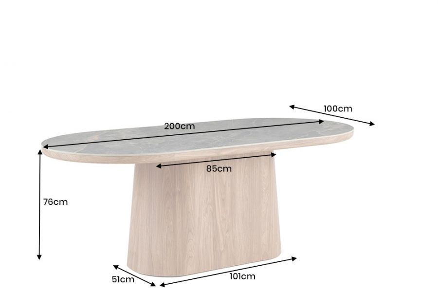Stół owalny drewniany Marmur Unique 200 cm szary - Invicta Interior