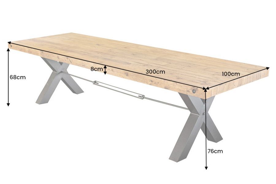 Stół Thor X drewniany 300 cm vintage - Invicta Interior