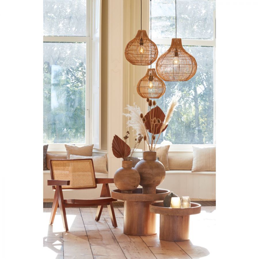Stolik kawowy drewniany Relief 50 cm - Light & Living