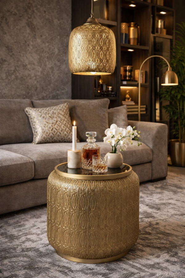 Stolik kawowy nocny Orient z lampą złoty - Item International