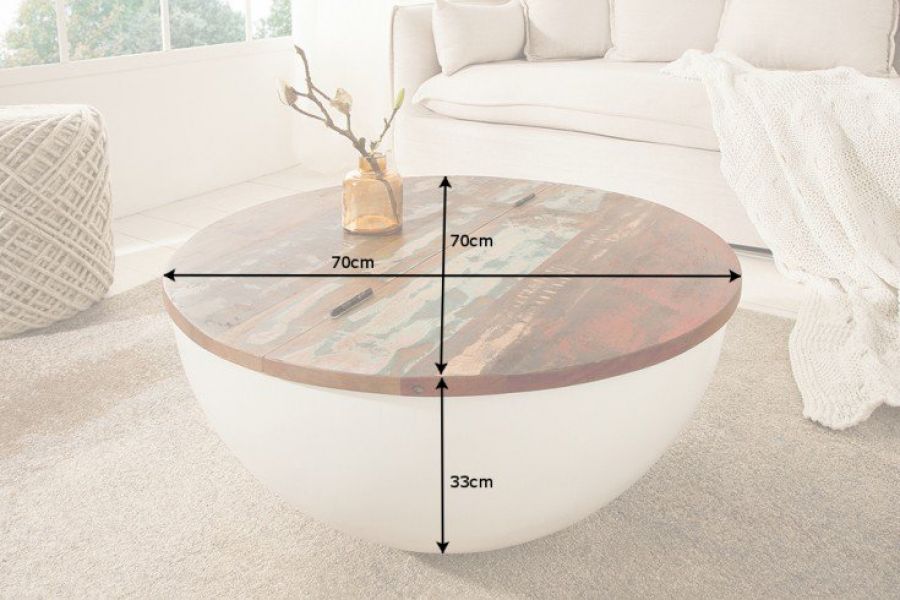 Stolik Ława Jakarta 70cm biała drewno recyklingowane - Invicta Interior