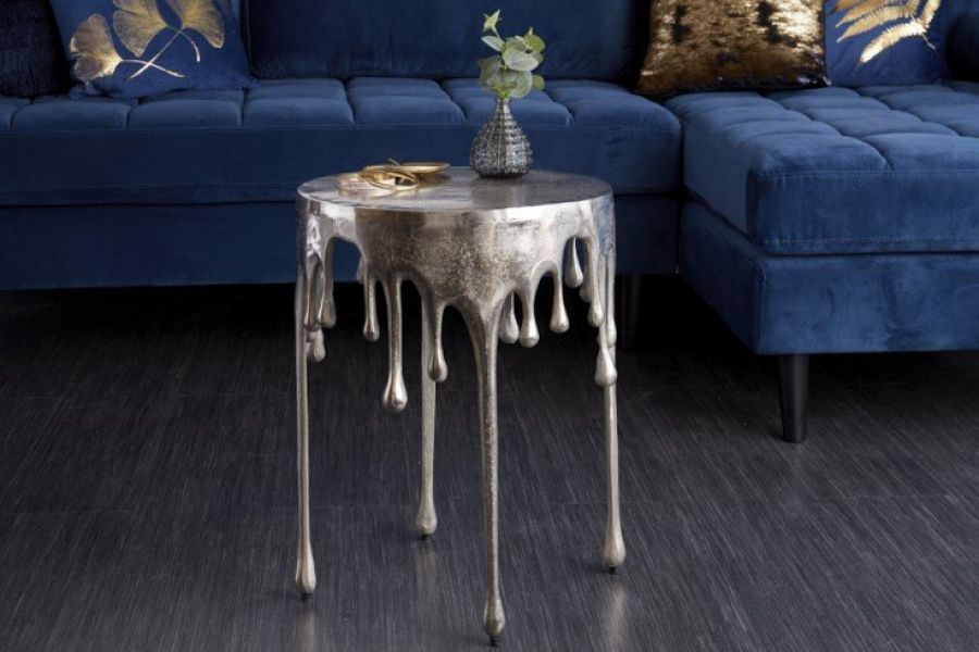 Stolik Liquid Line srebrne krople design  - Invicta Interior