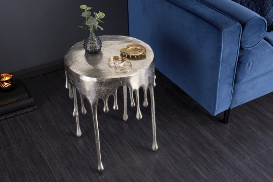 Stolik Liquid Line srebrne krople design  - Invicta Interior