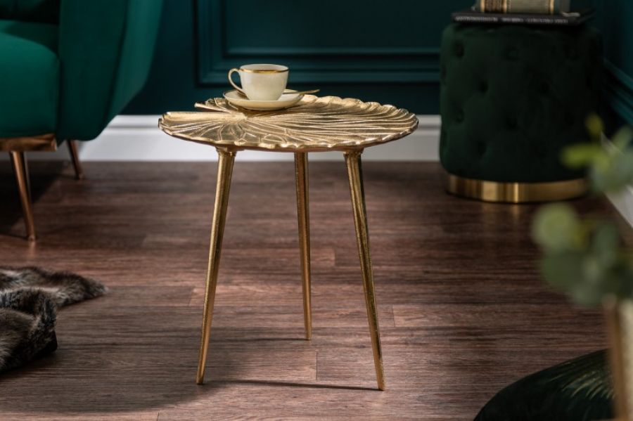 Stolik Liść Gold Leaf złoty  - Invicta Interior