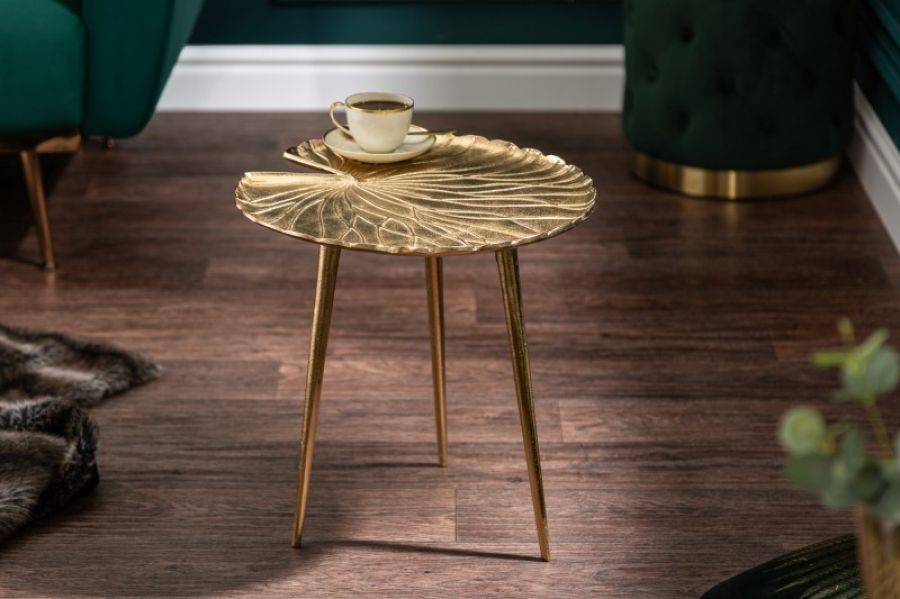 Stolik Liść Gold Leaf złoty  - Invicta Interior