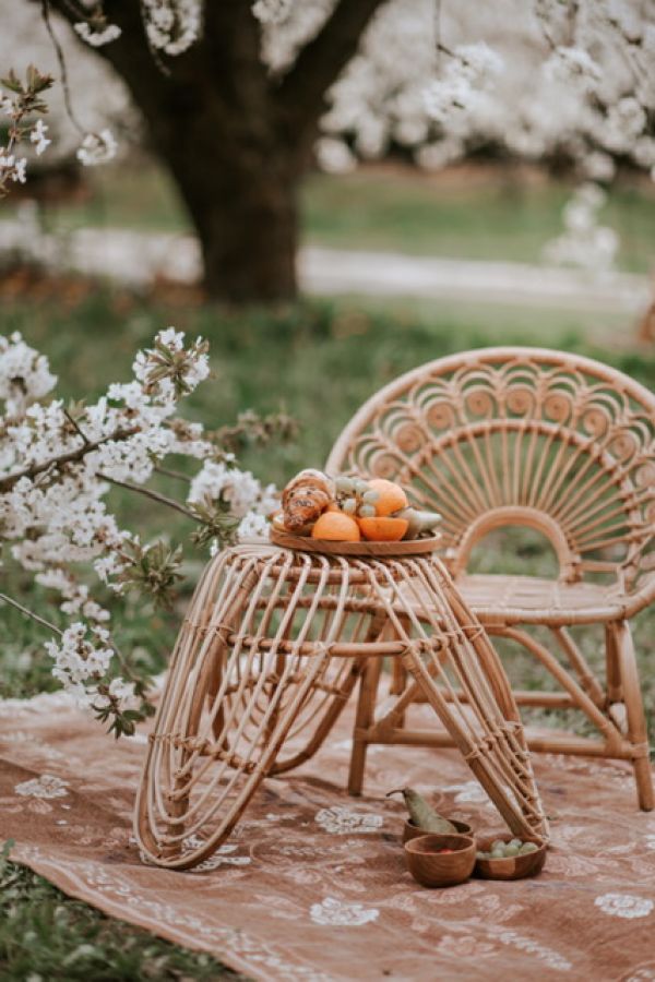 Stolik taboret Boho rattanowy - Koopman