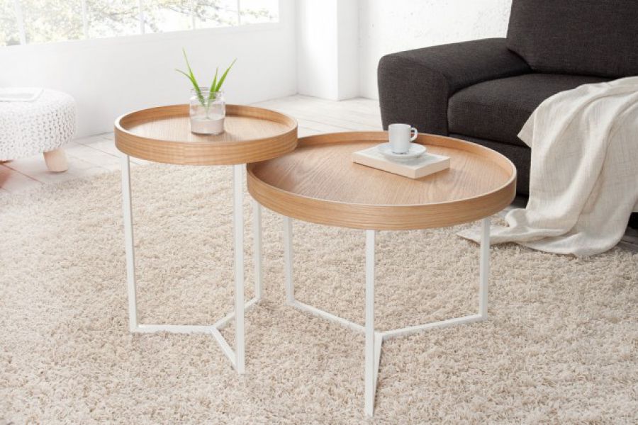 Stolik z tacą Modul 40 cm natur biały - Invicta Interior