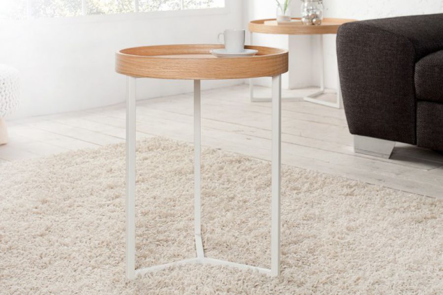Stolik z tacą Modul 40 cm natur biały - Invicta Interior