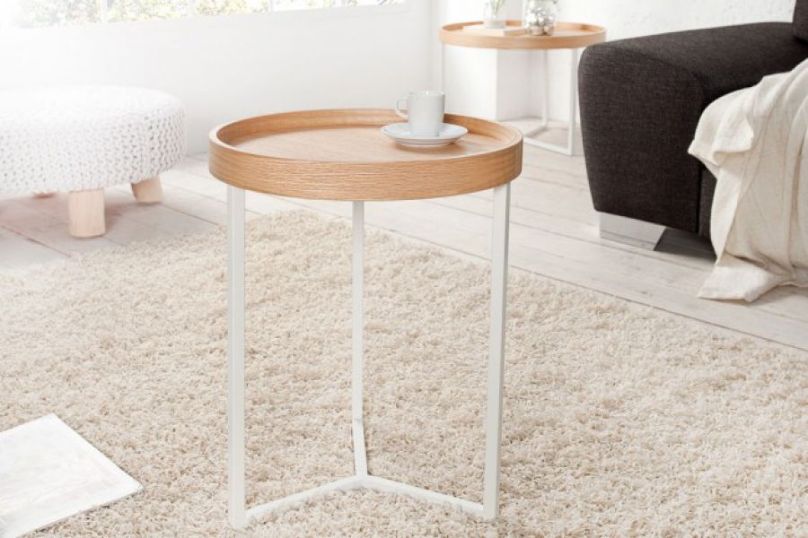 Stolik z tacą Modul 40 cm natur biały - Invicta Interior