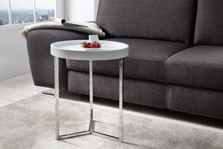 Stolik z tacą Modul 40 cm biały srebrny - Invicta Interior