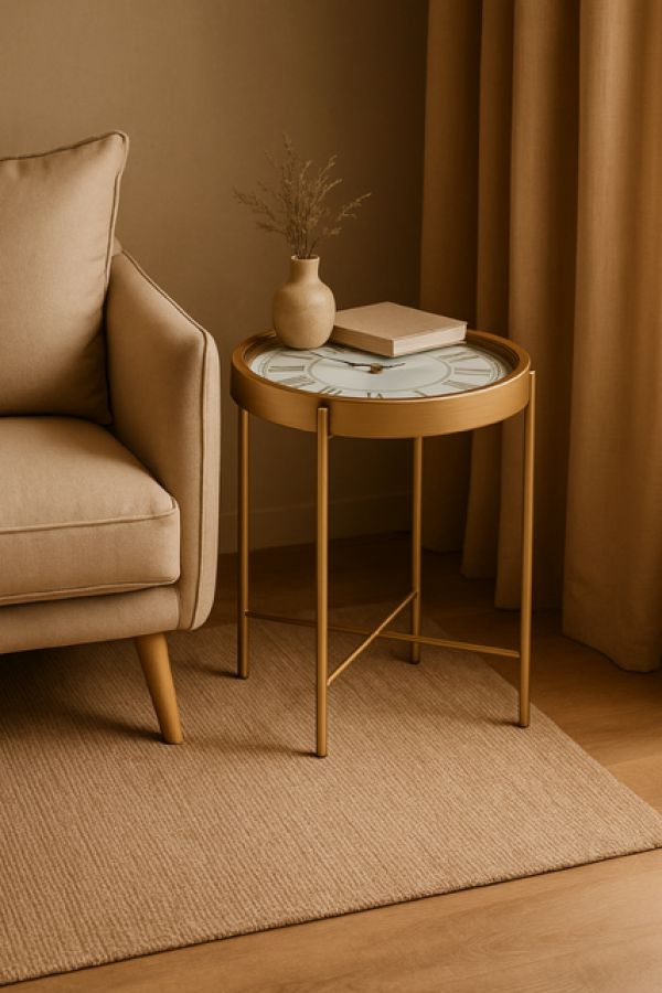 Stolik złoty z zegarem - Inart