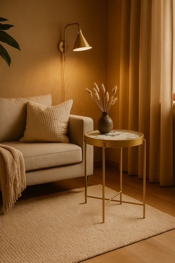 Stolik złoty z zegarem - Inart