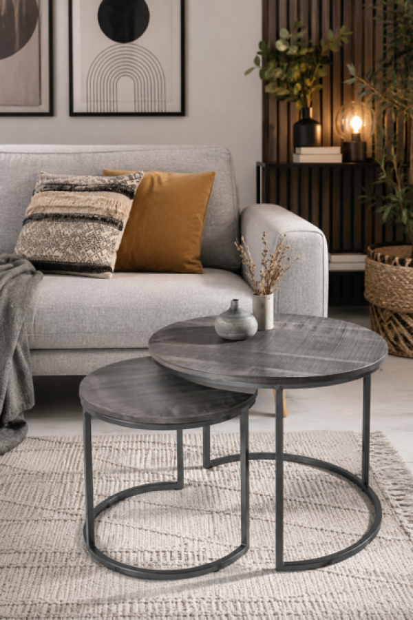 Stoliki Elements mango szare zestaw 2 szt - Invicta Interior