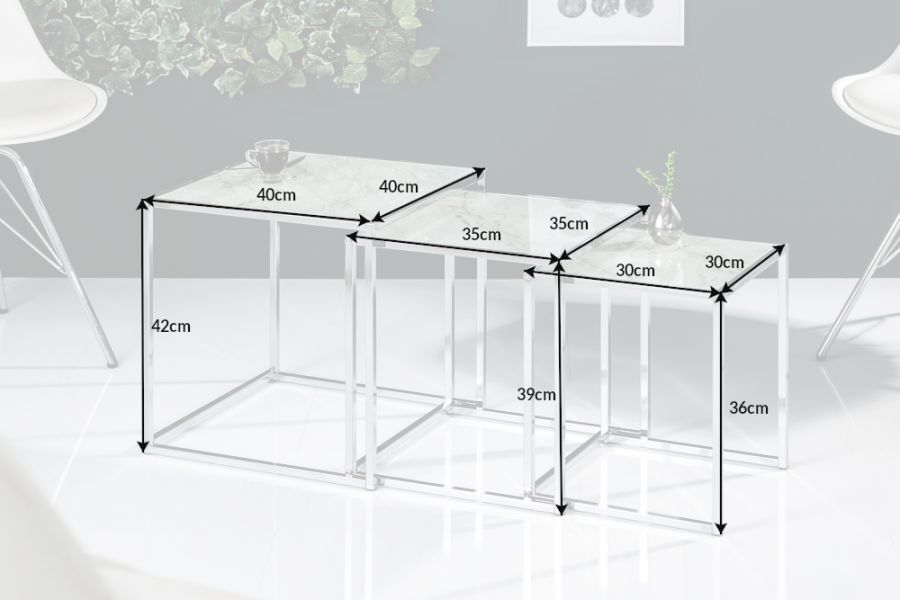 Stoliki Elements zestaw 3 szt szklane - Invicta Interior