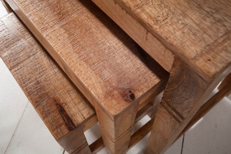 Stoliki Finca drewniane zestaw 3 szt  - Invicta Interior