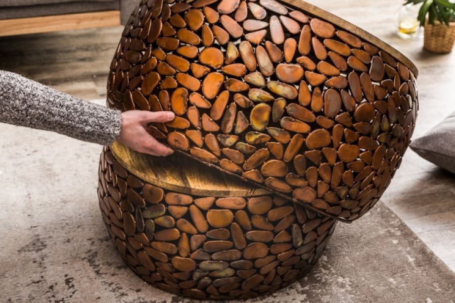 Stoliki Stone Mosaic zestaw 2 szt drewniane miedziane - Invicta Interior