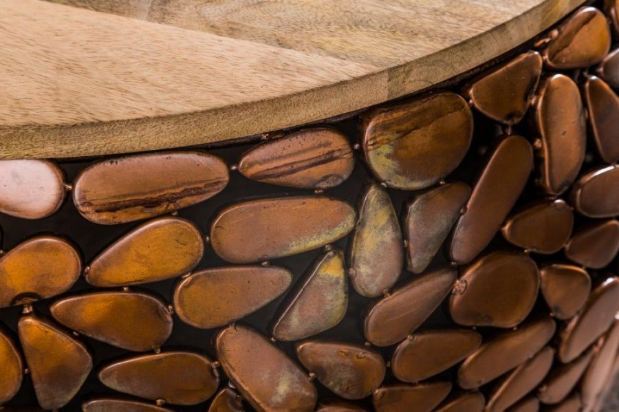 Stoliki Stone Mosaic zestaw 2 szt drewniane miedziane - Invicta Interior
