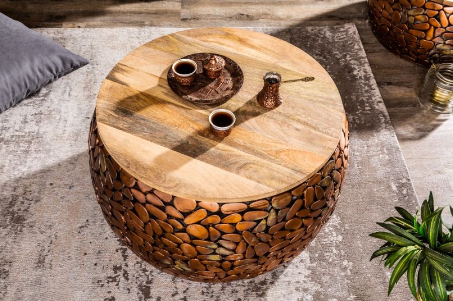 Stoliki Stone Mosaic zestaw 2 szt drewniane miedziane - Invicta Interior