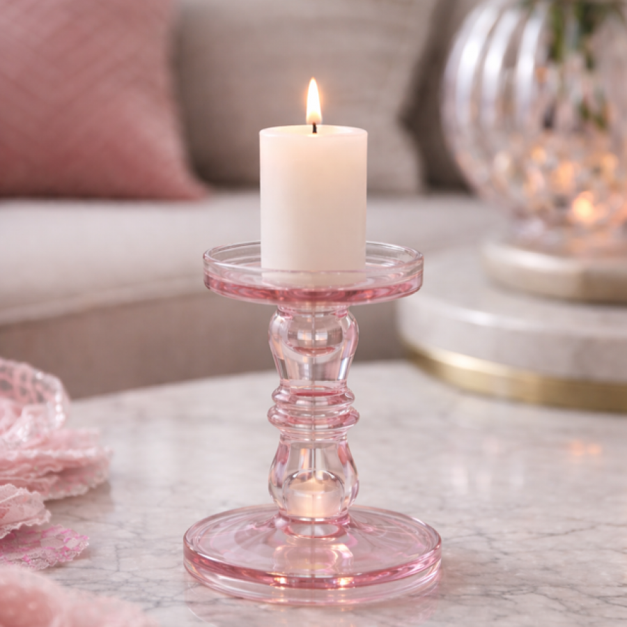 Świecznik Crystal glamour różowy - Koopman
