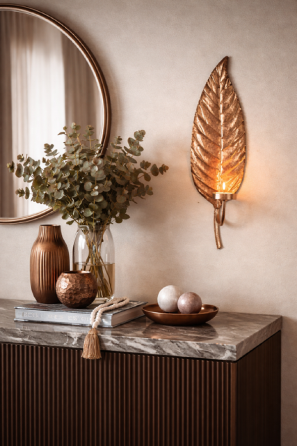 Świecznik Leaf miedziany dekoracja  - Inart
