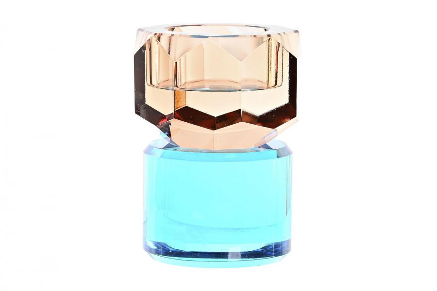 Świecznik szklany Crystal bursztynowo-niebieski