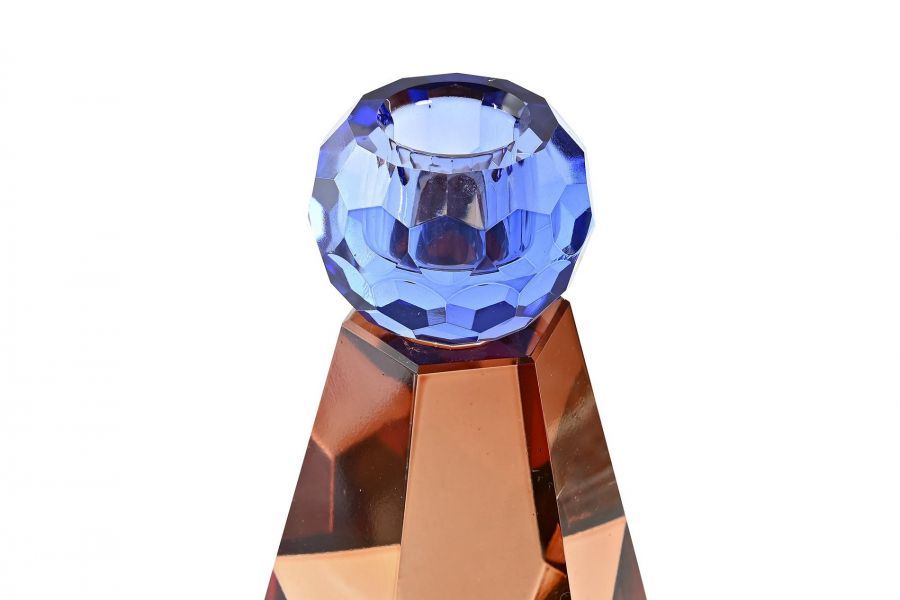 Świecznik szklany Crystal niebiesko-bursztynowy