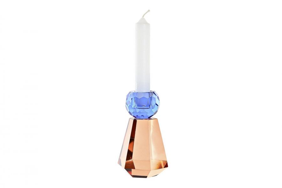 Świecznik szklany Crystal niebiesko-bursztynowy