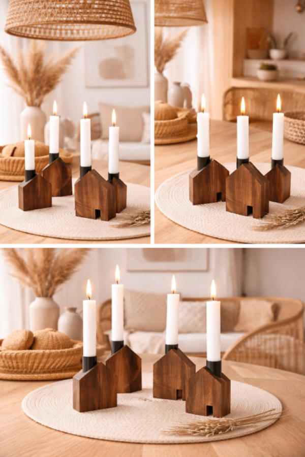 Świeczniki Domki zestaw 4 szt