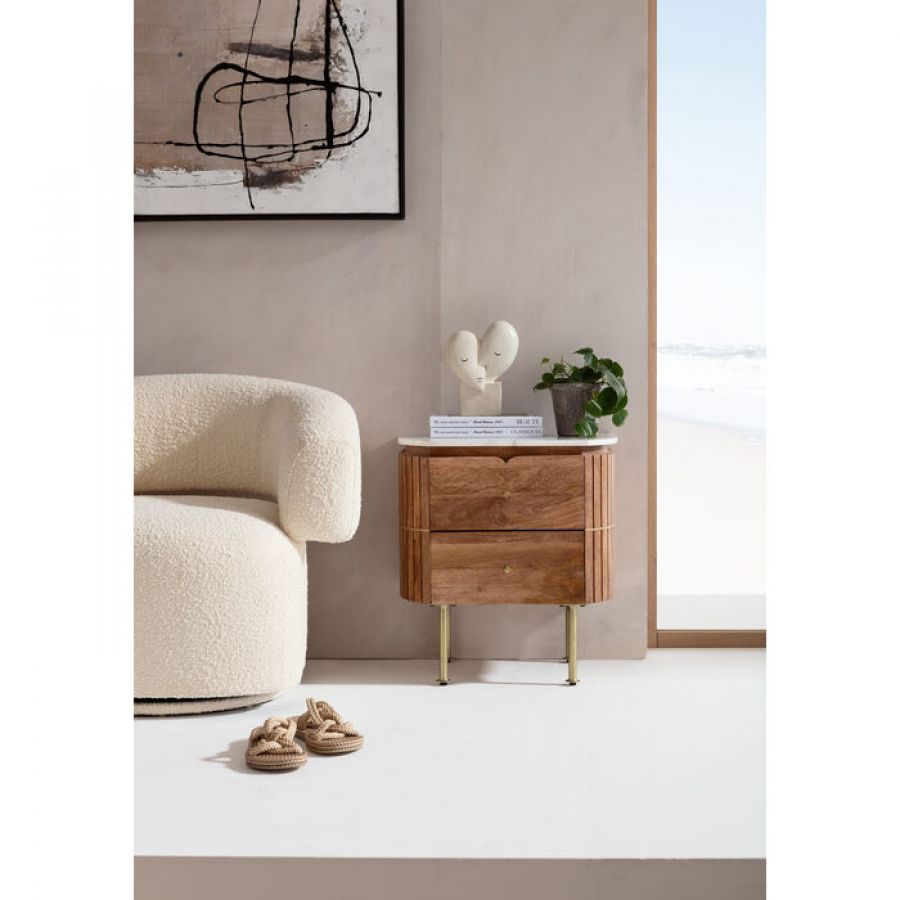 Szafka nocna drewniana Grace z marmurowym blatem - Kare Design