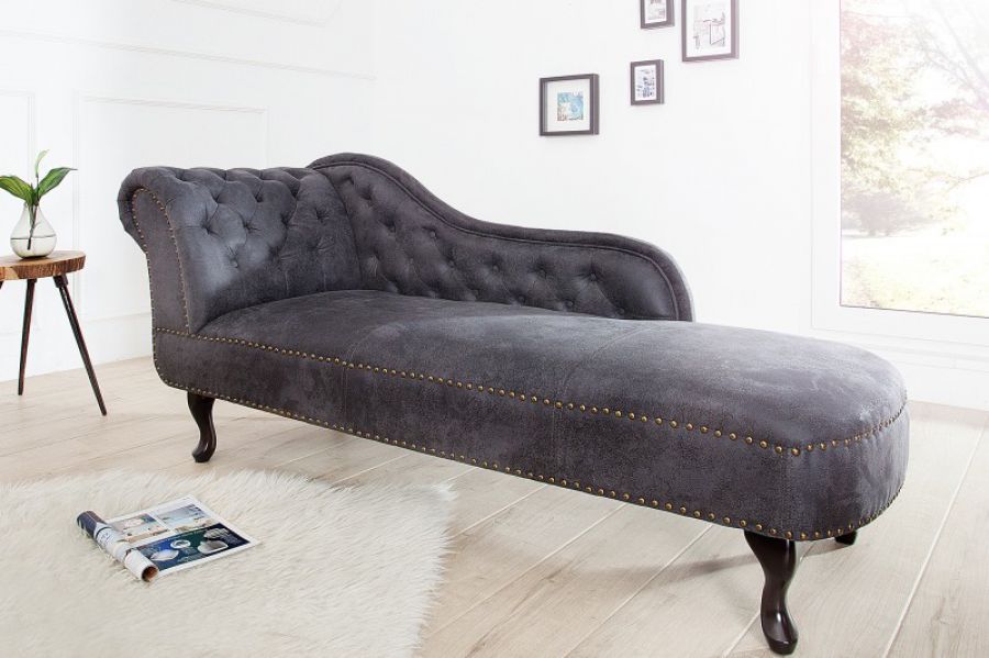 Leżanka Szezlong Chesterfield Antik Look szara  - Invicta Interior