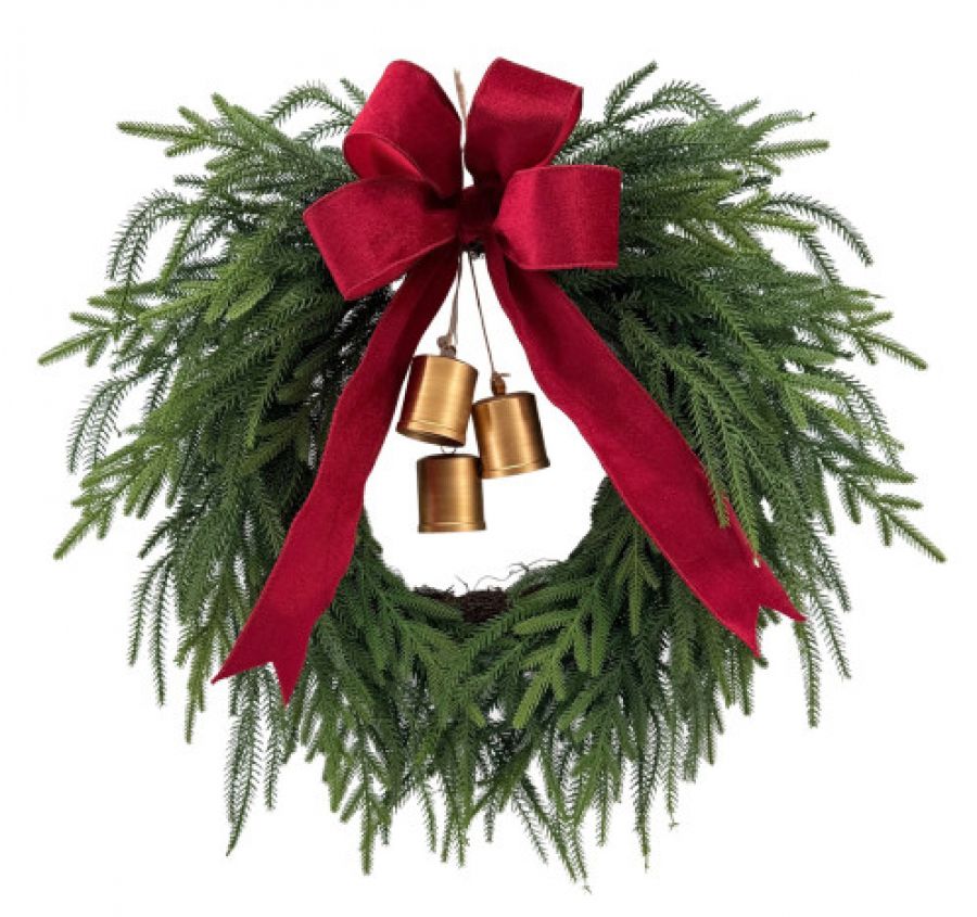 Wianek świąteczny LED z kokardą i dzwonkami