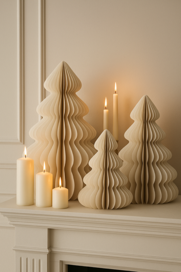 Zawieszka rozetka Choinka papierowa składana biała