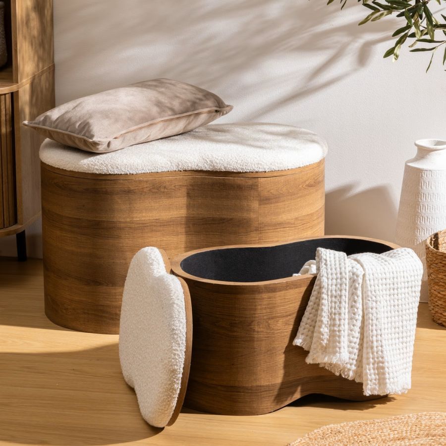 Zestaw 2 Pufy Wood Boucle - Atmosphera