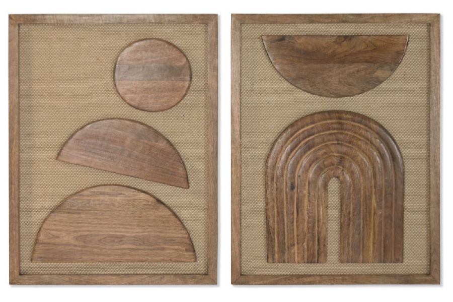 Zestaw obrazów Abstract z drewna mango i juty