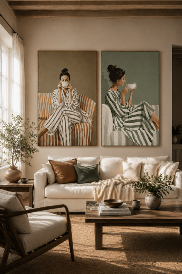 Zestaw Obrazów Coffee Stripes 82 x 122 cm