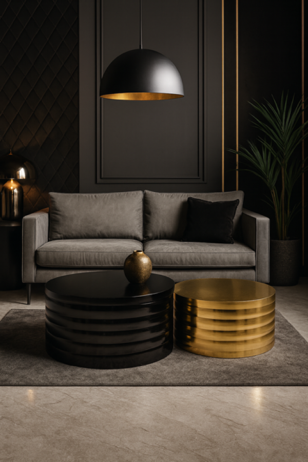 Zestaw stolików Beczka czarna złota - Inart