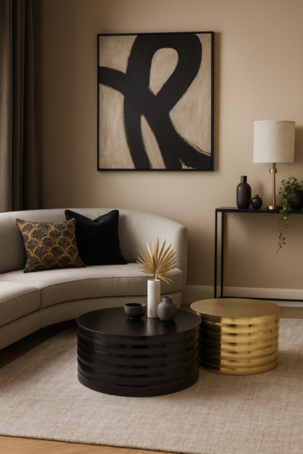 Zestaw stolików Beczka czarna złota - Inart